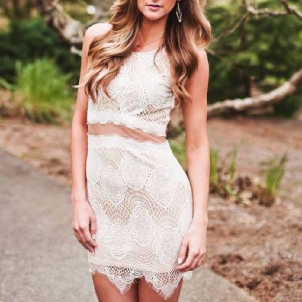 Boho White Lace Mesh Fitted Tank Dress